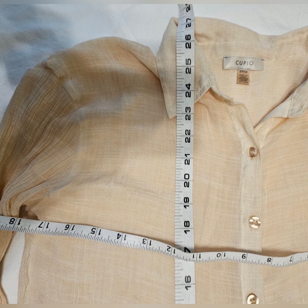 Cupio Shirt cream Tunic Top Button Front High Low Hem 3/4 Sleeve - Picture 6 of 8